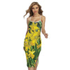 Yellow Daffodil Flower Print Cross Back Cami Dress