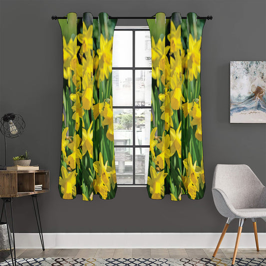 Yellow Daffodil Flower Print Curtain