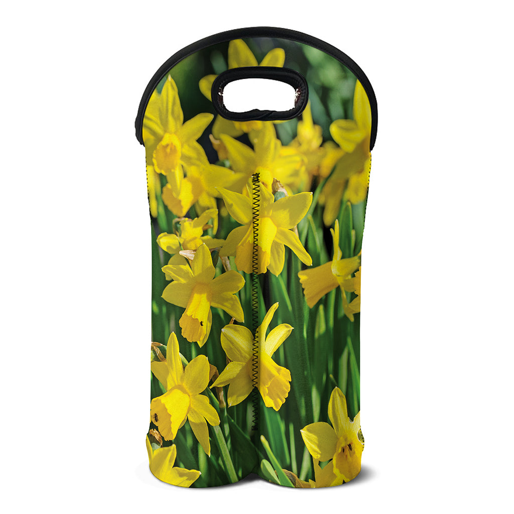 Yellow Daffodil Flower Print Double Neoprene Wine Tote