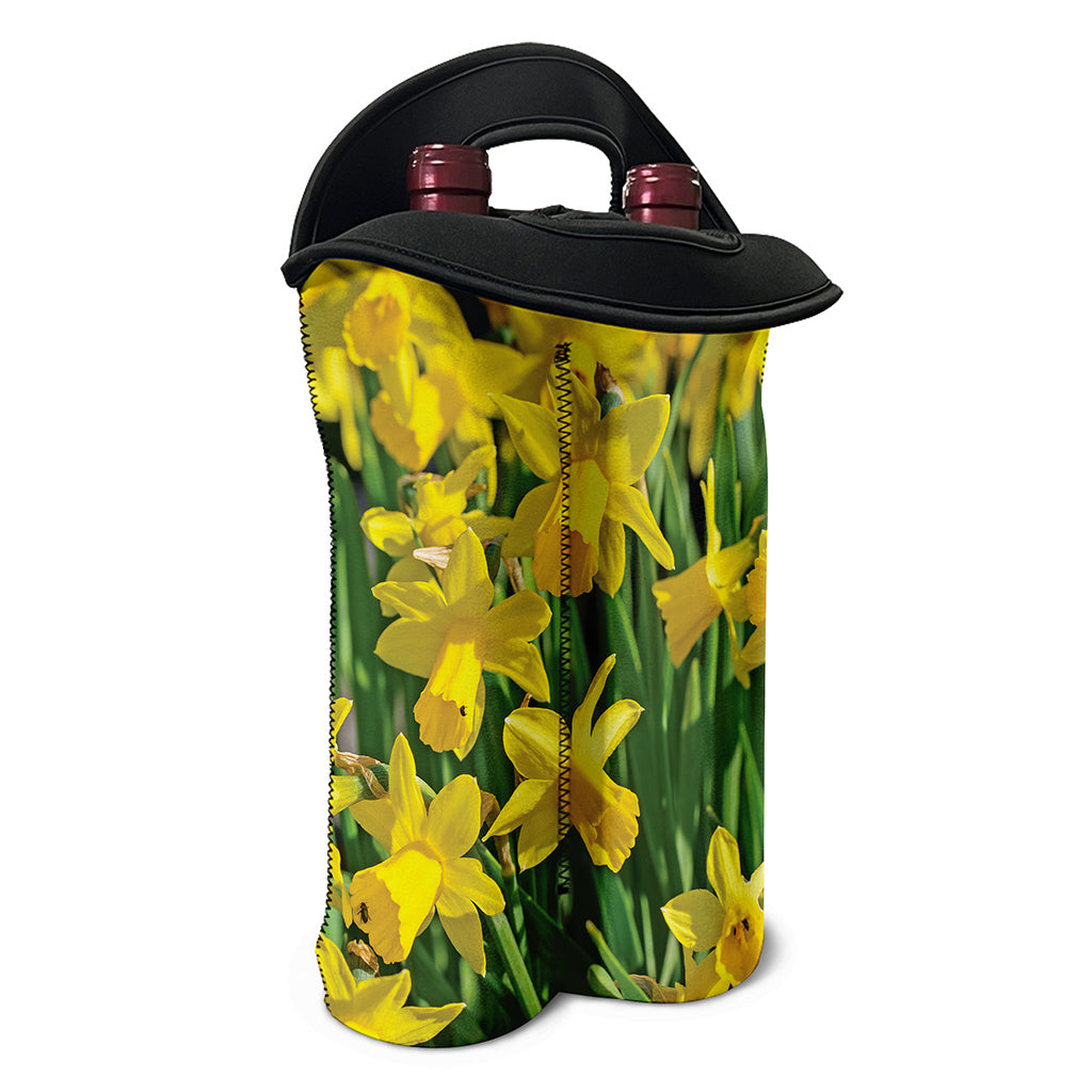 Yellow Daffodil Flower Print Double Neoprene Wine Tote