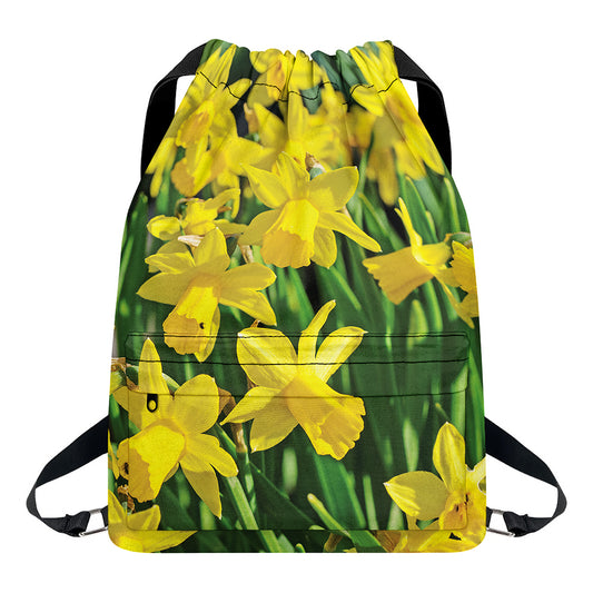 Yellow Daffodil Flower Print Drawstring Backpack