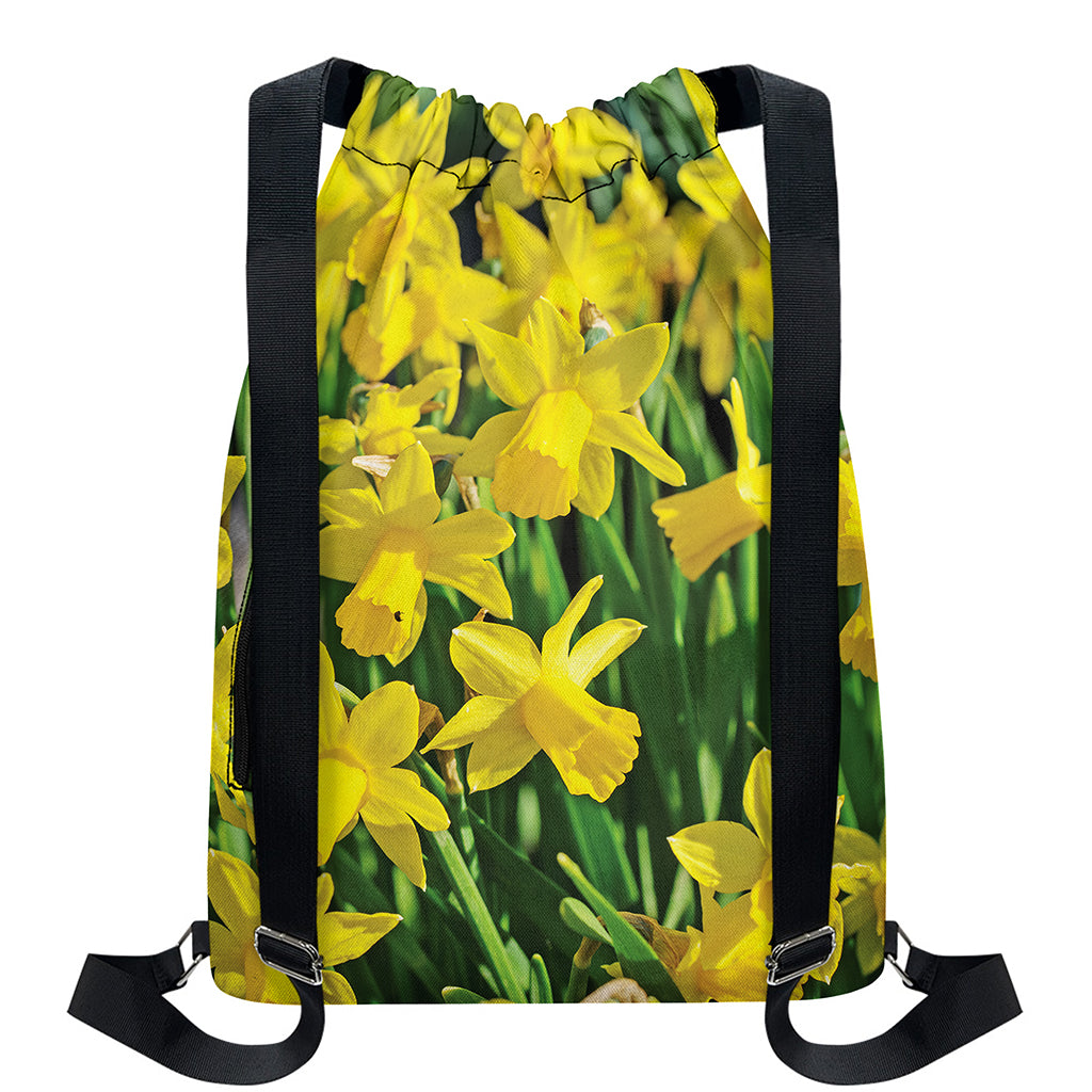 Yellow Daffodil Flower Print Drawstring Backpack