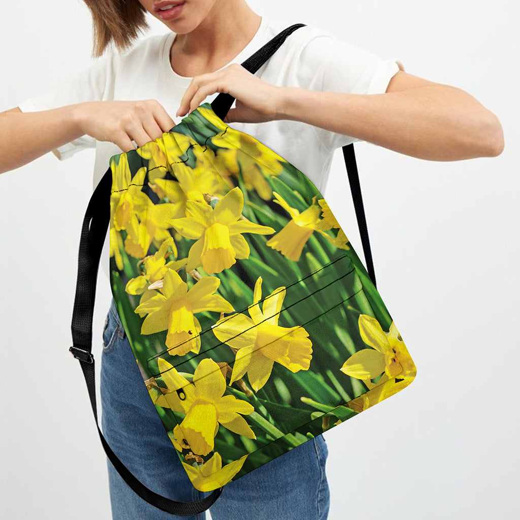Yellow Daffodil Flower Print Drawstring Backpack