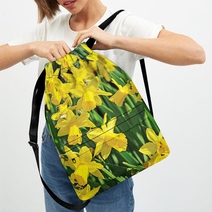 Yellow Daffodil Flower Print Drawstring Backpack