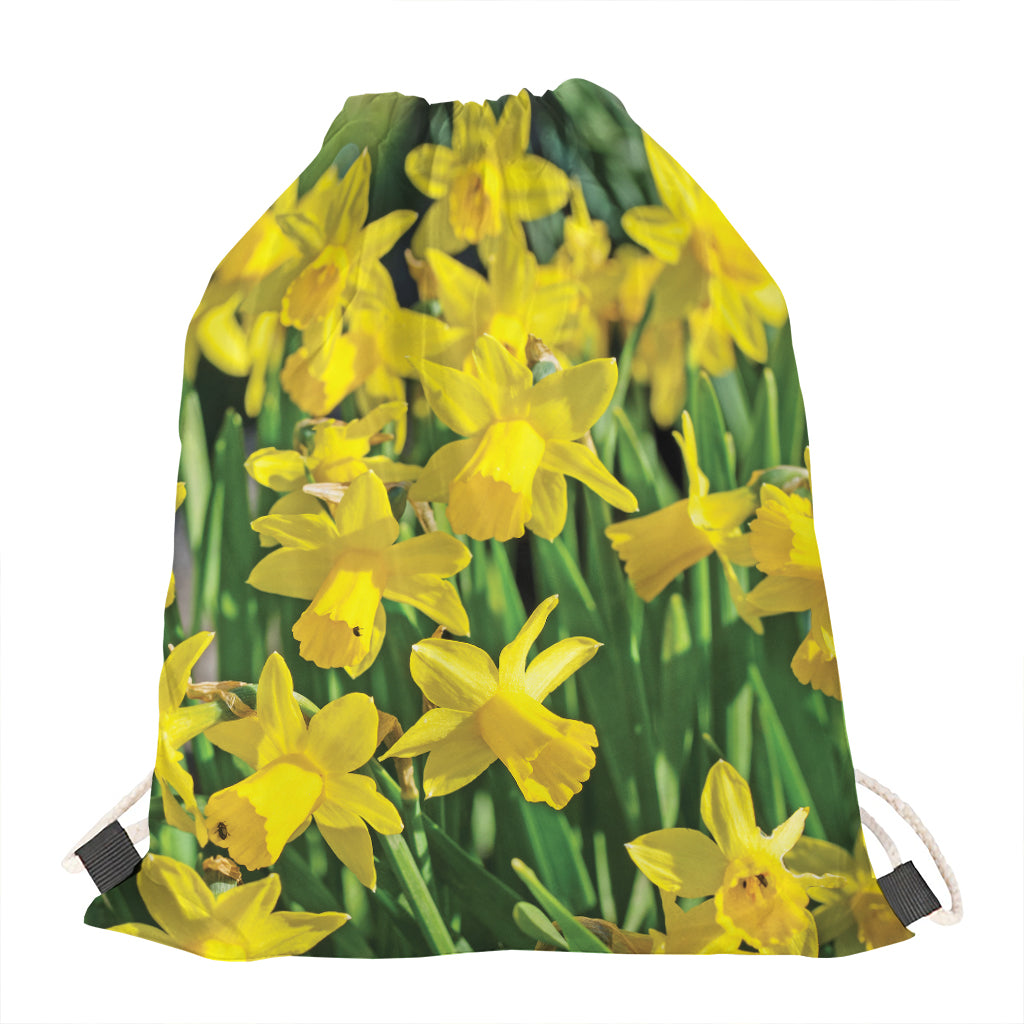 Yellow Daffodil Flower Print Drawstring Bag