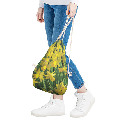 Yellow Daffodil Flower Print Drawstring Bag