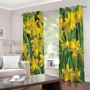 Yellow Daffodil Flower Print Extra Wide Grommet Curtains