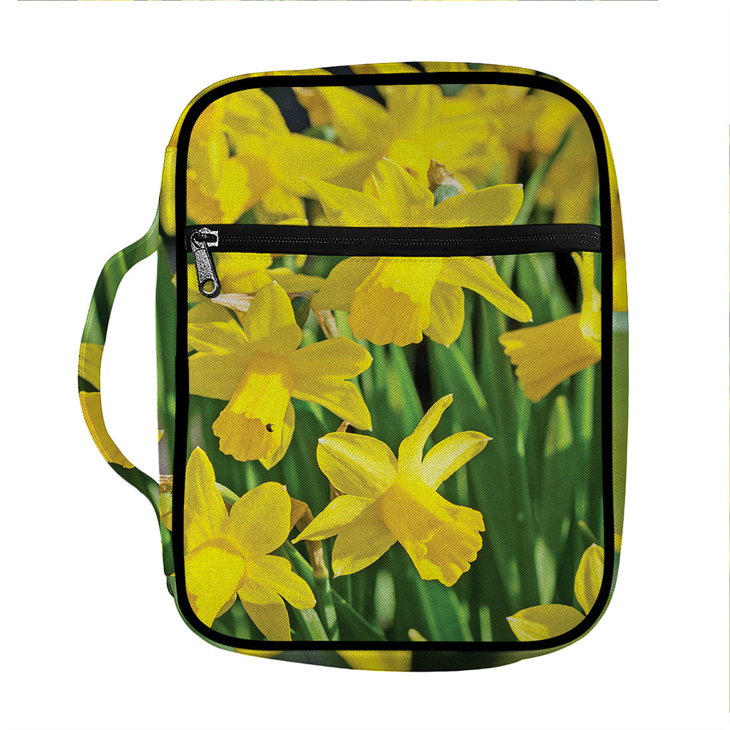 Yellow Daffodil Flower Print Front Pocket Bible Bag