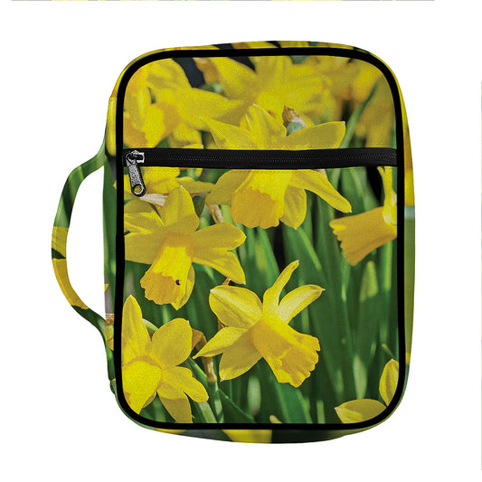 Yellow Daffodil Flower Print Front Pocket Bible Bag