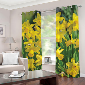 Yellow Daffodil Flower Print Grommet Curtains