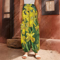 Yellow Daffodil Flower Print Harem Pants