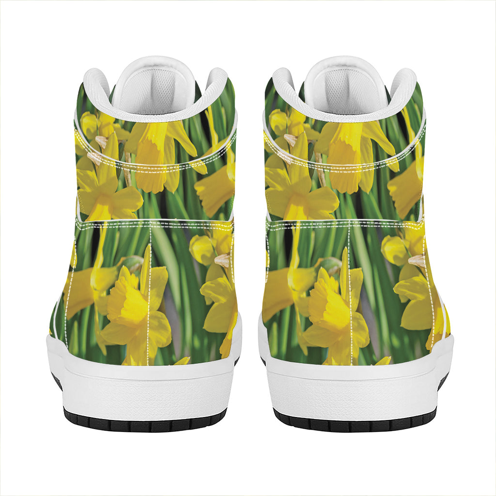 Yellow Daffodil Flower Print High Top Leather Sneakers