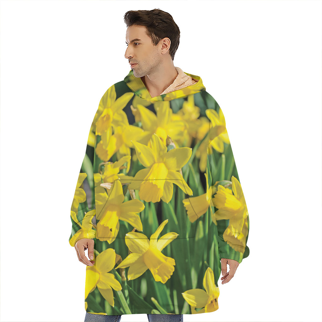 Yellow Daffodil Flower Print Hoodie Blanket