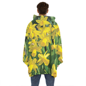 Yellow Daffodil Flower Print Hoodie Blanket