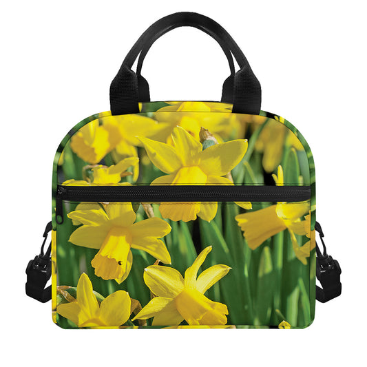 Yellow Daffodil Flower Print Insulated Lunch Bag