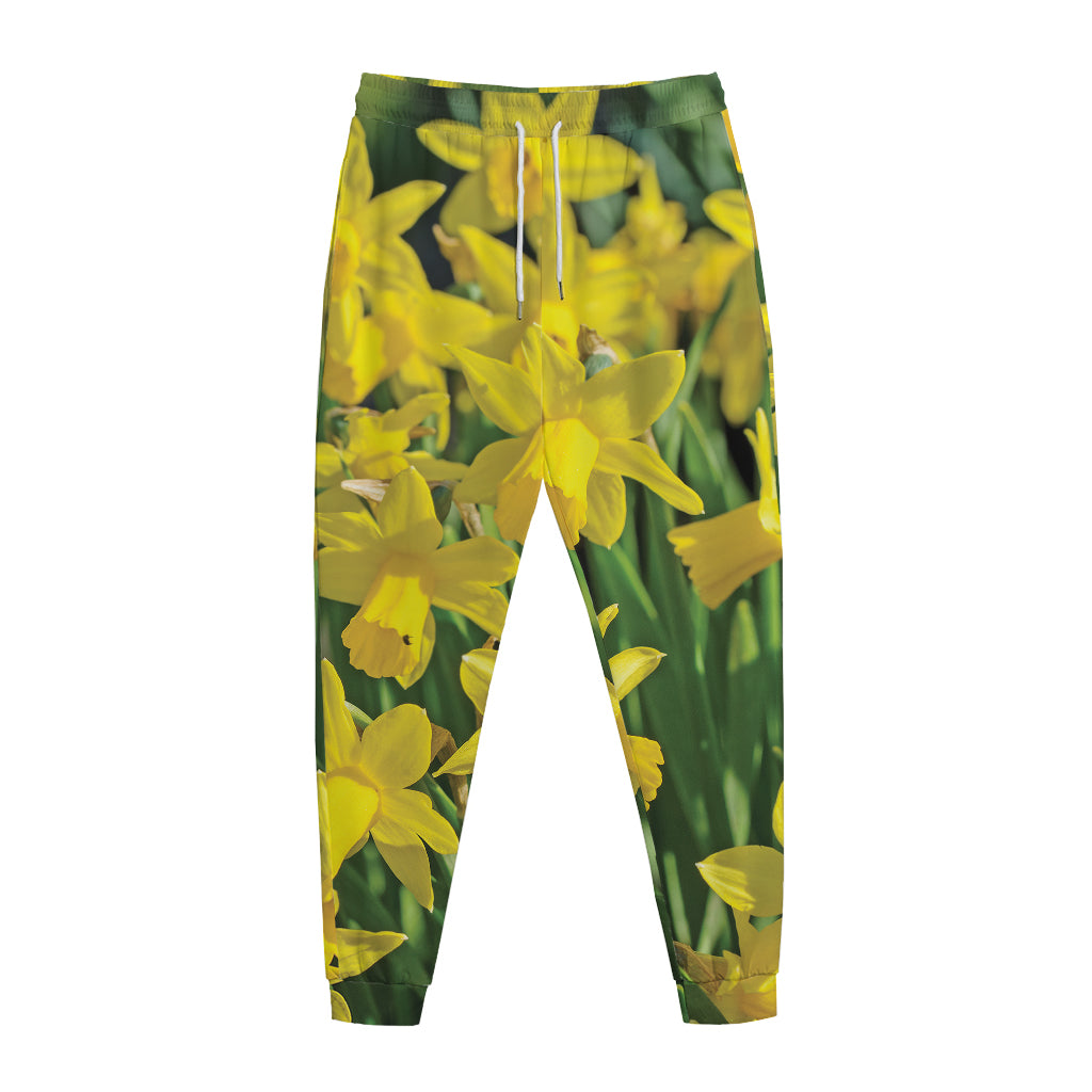 Yellow Daffodil Flower Print Jogger Pants