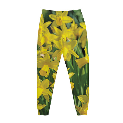 Yellow Daffodil Flower Print Jogger Pants