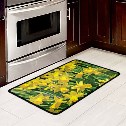 Yellow Daffodil Flower Print Kitchen Mat