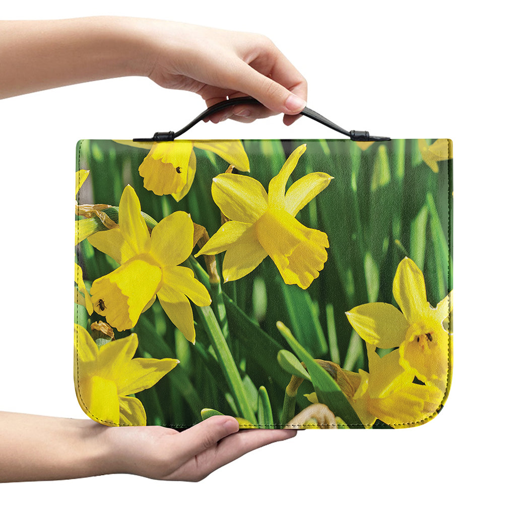 Yellow Daffodil Flower Print Leather Bible Cover