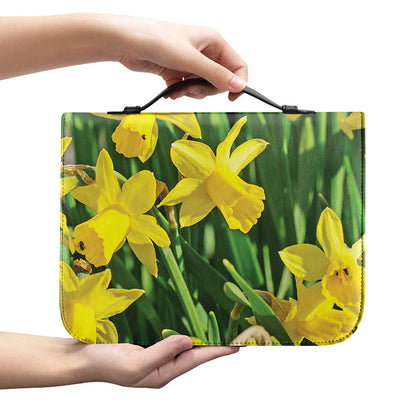 Yellow Daffodil Flower Print Leather Bible Cover