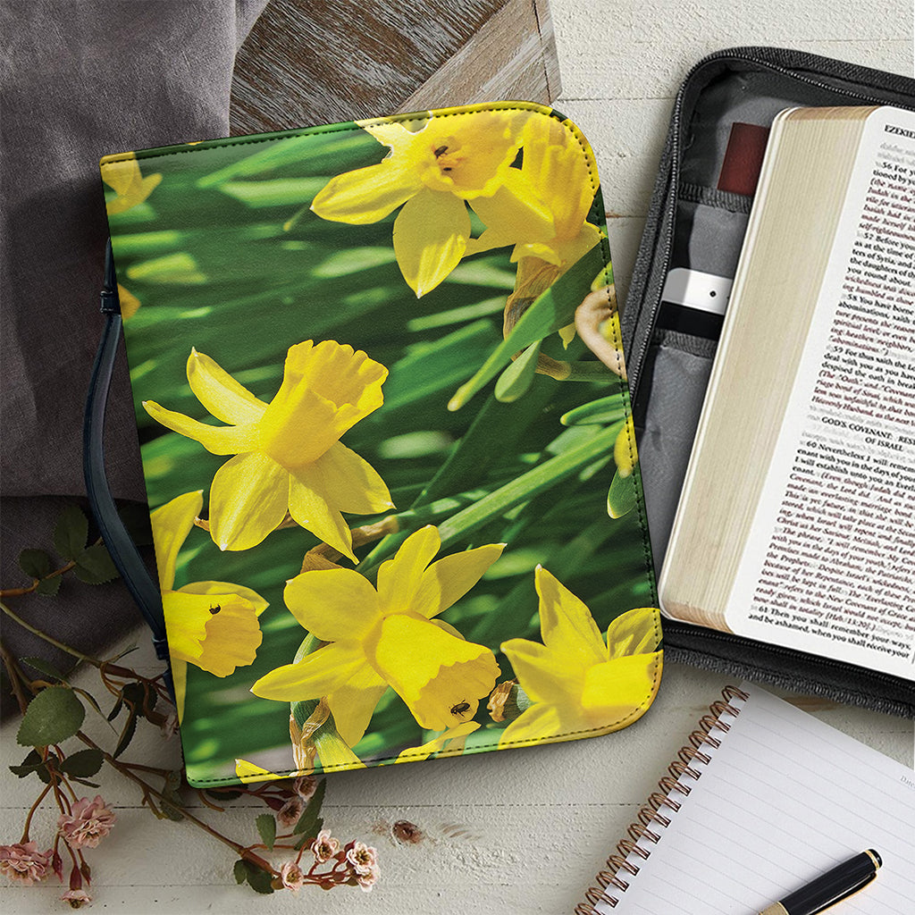 Yellow Daffodil Flower Print Leather Bible Cover