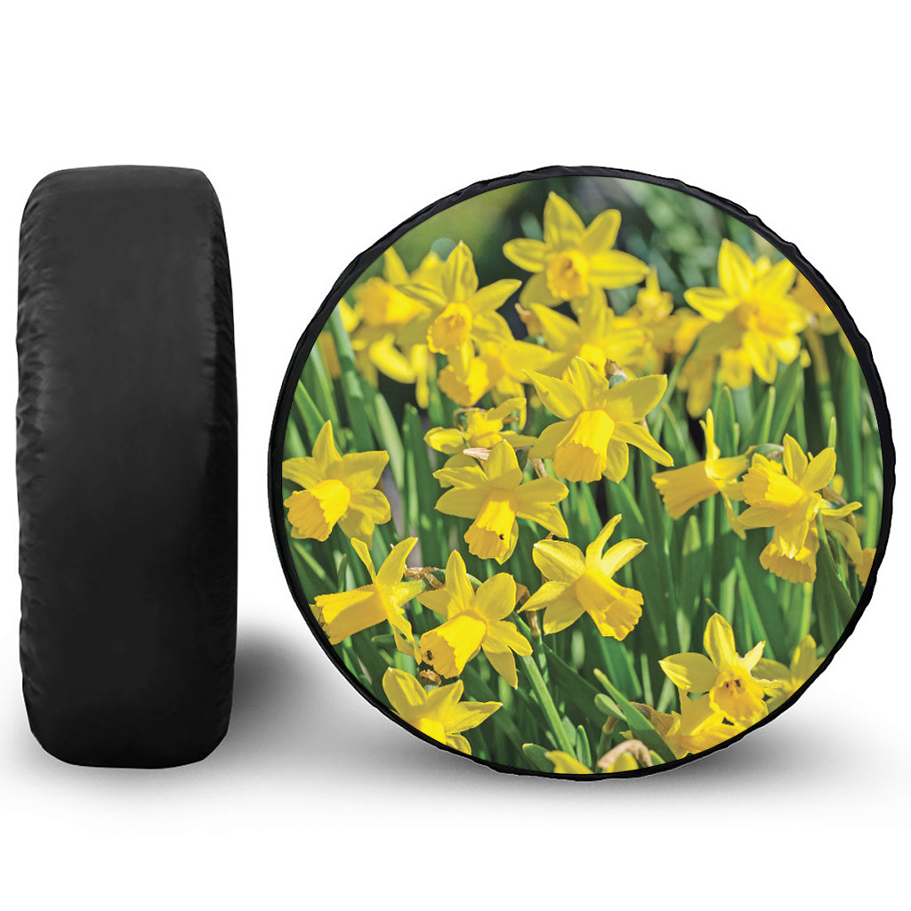Yellow Daffodil Flower Print Leather Spare Tire Cover
