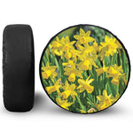 Yellow Daffodil Flower Print Leather Spare Tire Cover