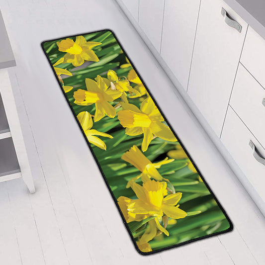 Yellow Daffodil Flower Print Long Kitchen Mat