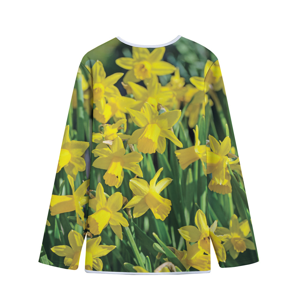 Yellow Daffodil Flower Print Long Sleeve Short Coat