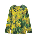 Yellow Daffodil Flower Print Long Sleeve Short Coat