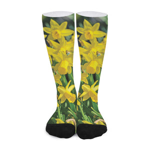 Yellow Daffodil Flower Print Long Socks