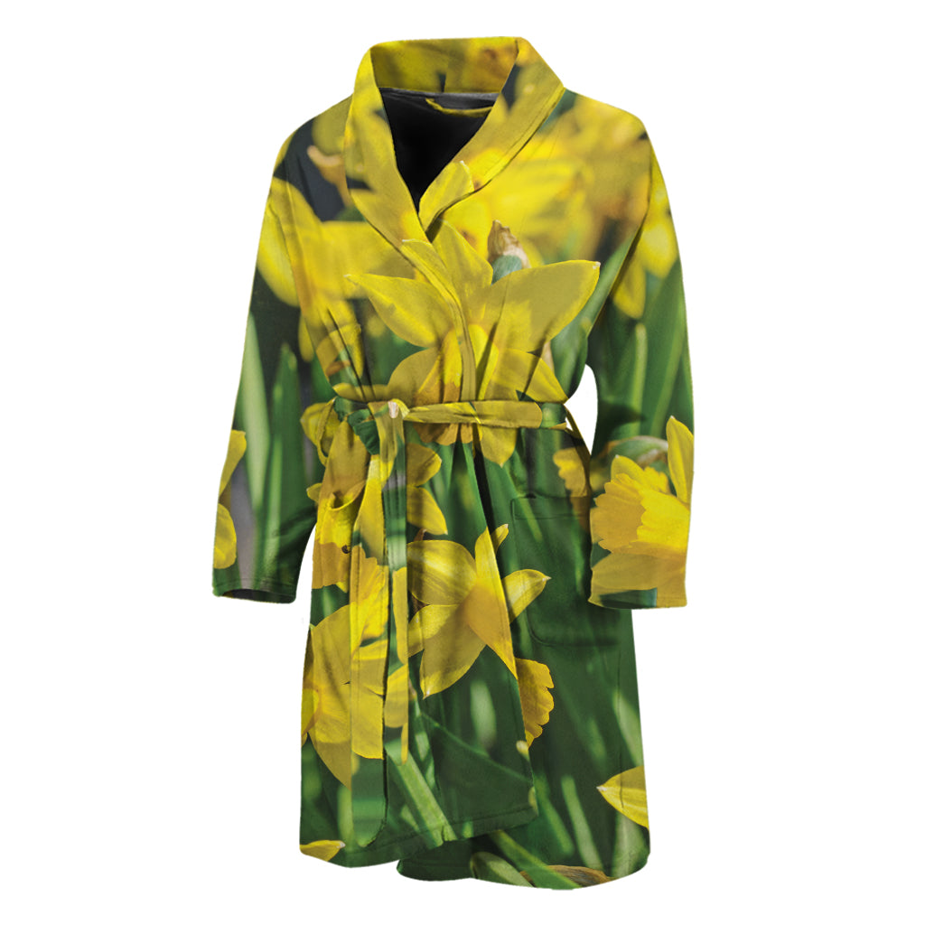 Yellow Daffodil Flower Print Men's Bathrobe