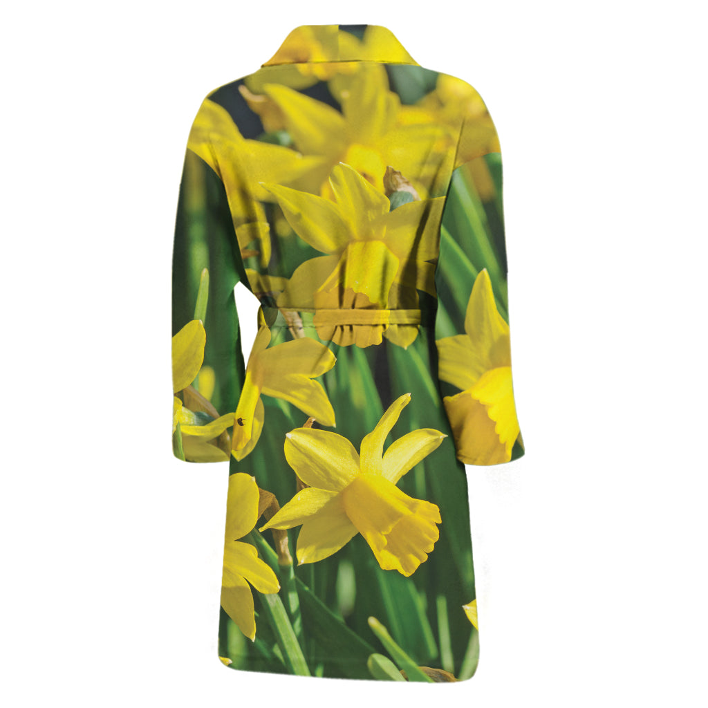 Yellow Daffodil Flower Print Men's Bathrobe