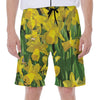 Yellow Daffodil Flower Print Men's Beach Shorts