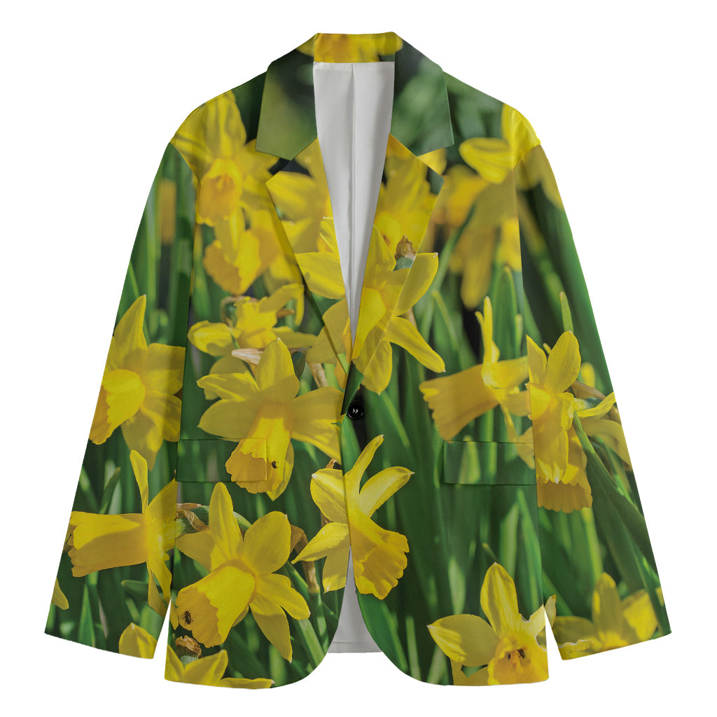 Yellow Daffodil Flower Print Men's Blazer