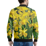 Yellow Daffodil Flower Print Men's Bomber Jacket