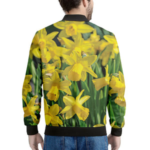Yellow Daffodil Flower Print Men's Bomber Jacket