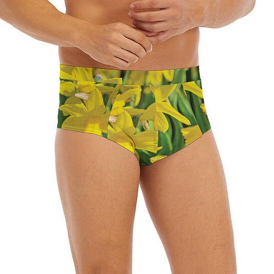 Yellow Daffodil Flower Print Men's Briefs