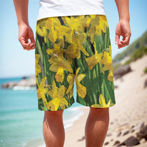 Yellow Daffodil Flower Print Men's Cargo Shorts