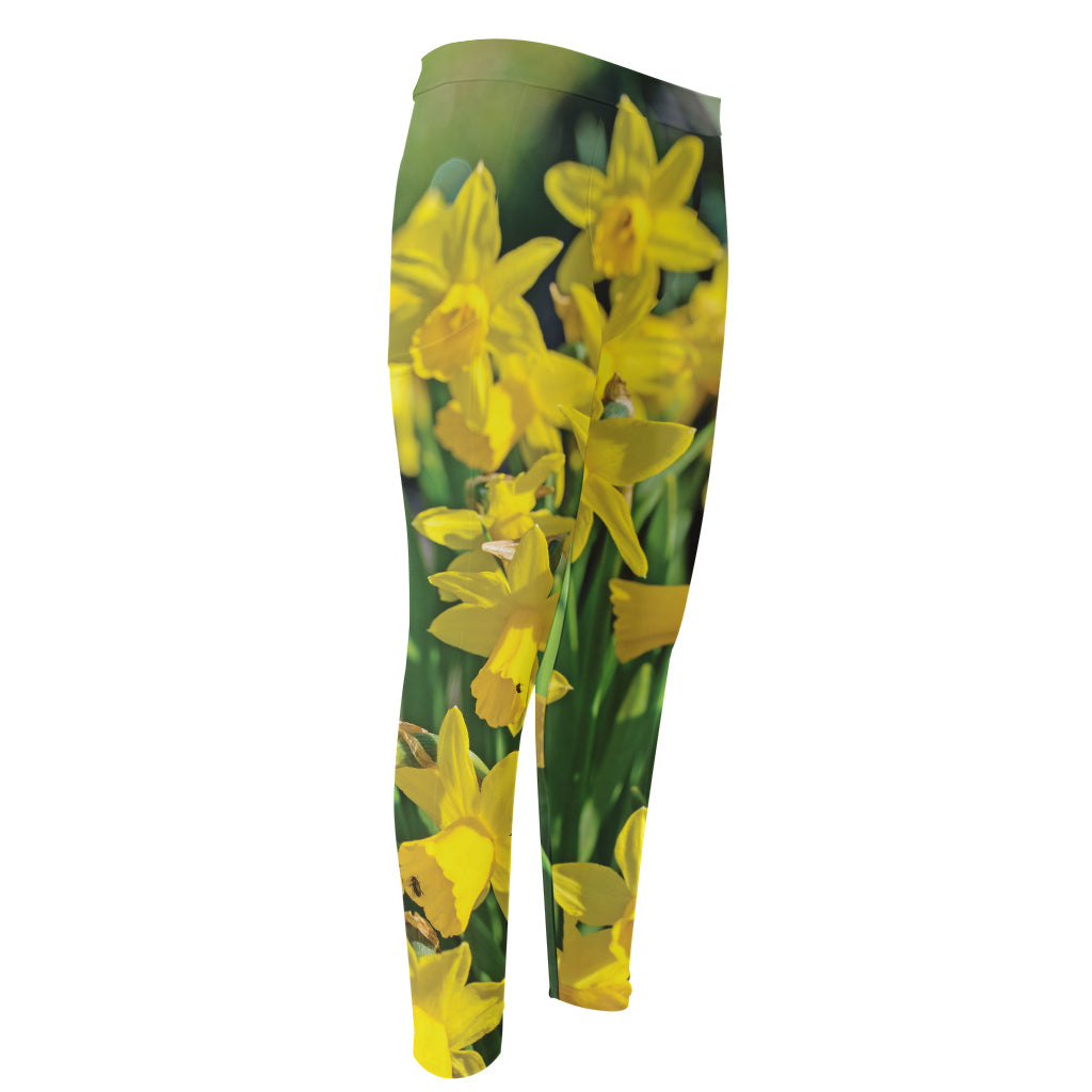 Yellow Daffodil Flower Print Men's Compression Pants