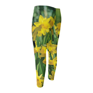 Yellow Daffodil Flower Print Men's Compression Pants