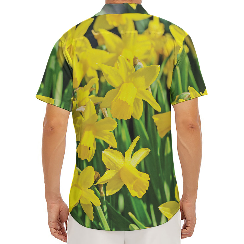 Yellow Daffodil Flower Print Men's Deep V-Neck Shirt