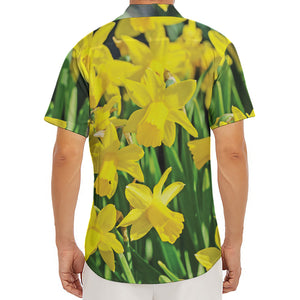 Yellow Daffodil Flower Print Men's Deep V-Neck Shirt