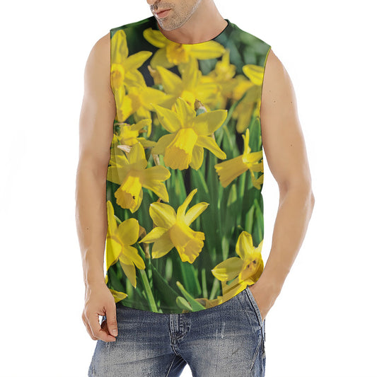 Yellow Daffodil Flower Print Men's Fitness Tank Top