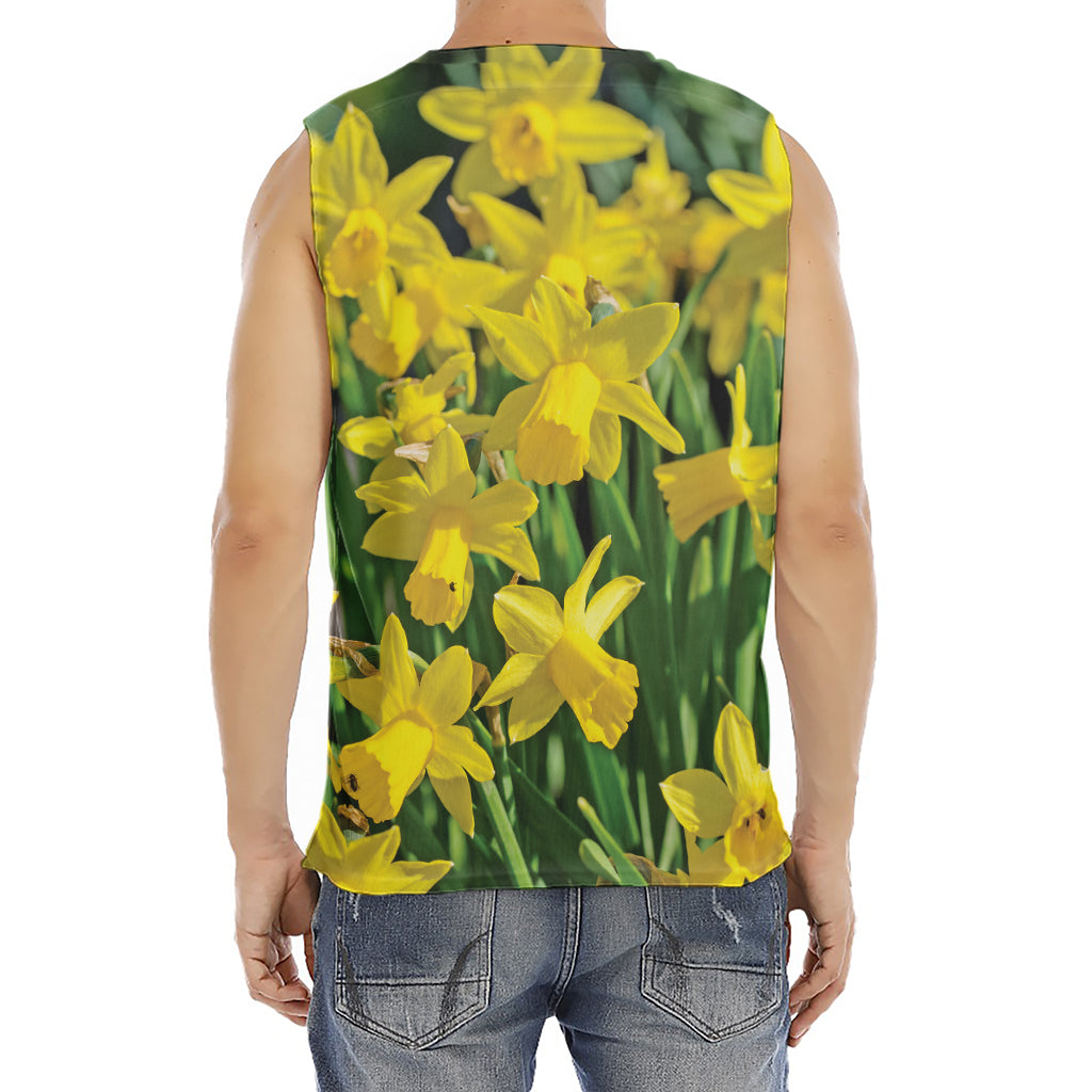 Yellow Daffodil Flower Print Men's Fitness Tank Top