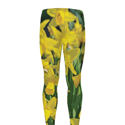 Yellow Daffodil Flower Print Men's leggings