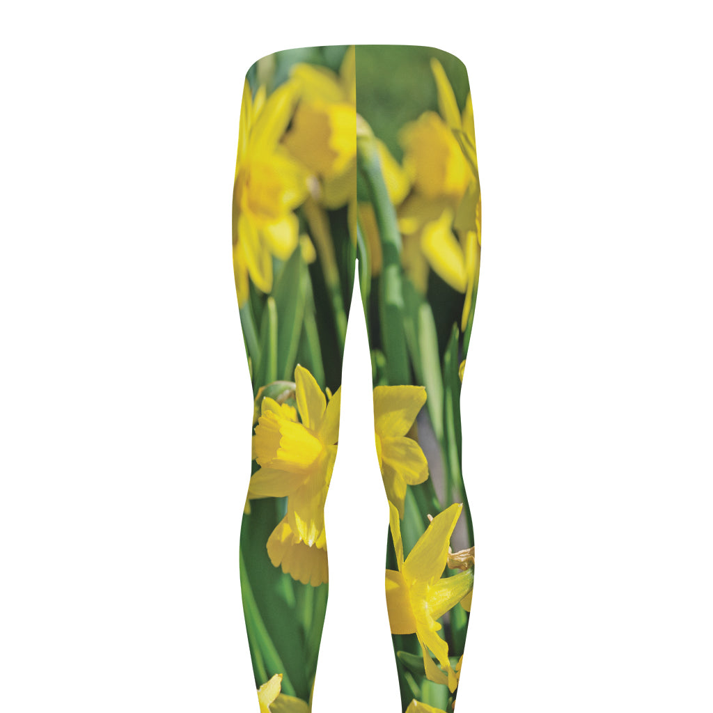 Yellow Daffodil Flower Print Men's leggings