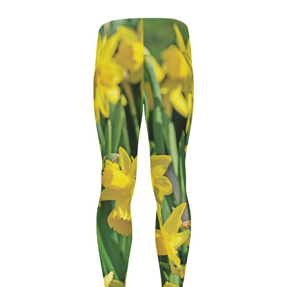 Yellow Daffodil Flower Print Men's leggings