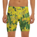 Yellow Daffodil Flower Print Men's Long Boxer Briefs