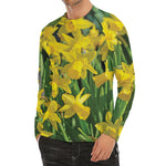 Yellow Daffodil Flower Print Men's Long Sleeve Rash Guard